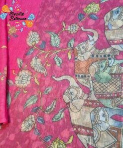 Deep Rani Pink Elephant Designer Premium Linen Cotton Saree Deep Rani Pink Elephant Designer Premium Linen Cotton Saree