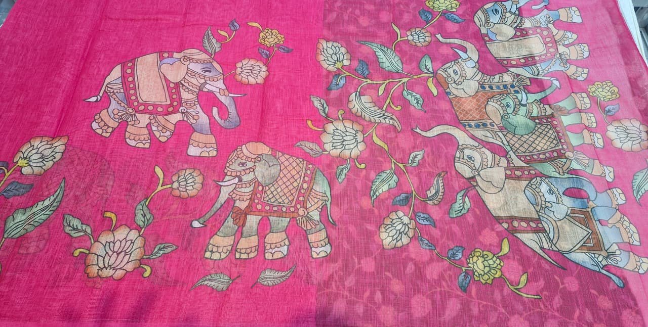 Deep Rani Pink Elephant Designer Premium Linen Cotton Saree Deep Rani Pink Elephant Designer Premium Linen Cotton Saree - Image 8