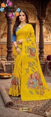 Turmeric Yellow  Elephant Designer Premium Linen Cotton Saree