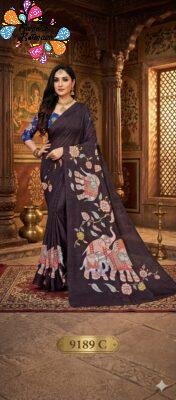 Deep Coffee Brown Elephant Designer Premium Linen Cotton Saree