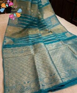 Teal Blue with Gold Zari Work Elephant Designer Banarasi Organza Silk Saree Teal Blue with Gold Zari Work Elephant Designer Banarasi Organza Silk Saree