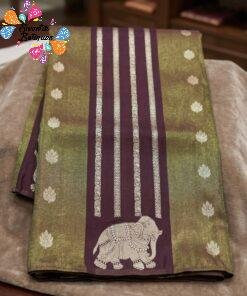 Welcome Swastik Boutiques, Sri Lanka Alternative view of Deep Wine With Gold Zari Work Elephant Designer Banarasi Organza Silk Saree