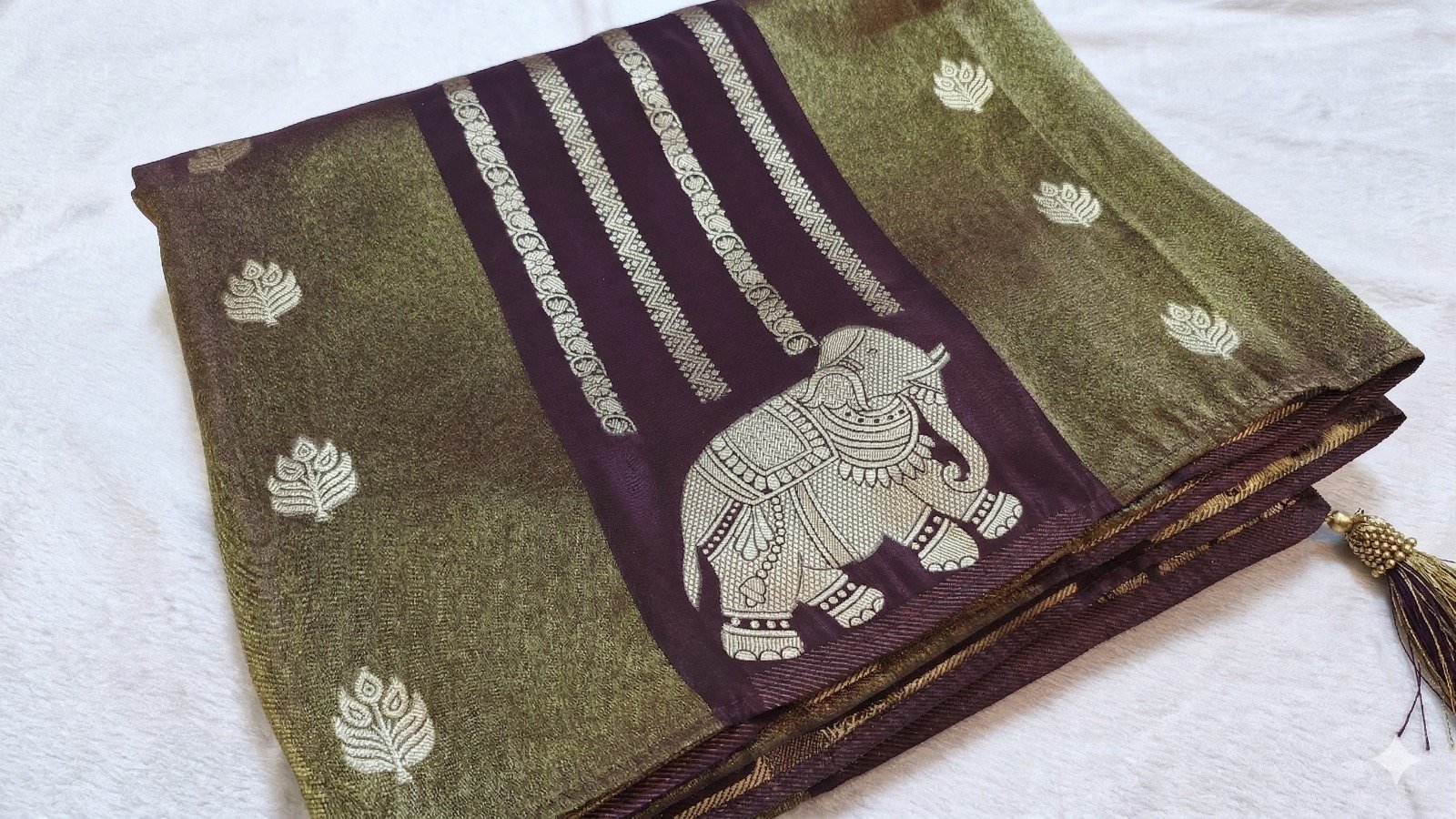 Deep Wine With Gold Zari Work Elephant Designer Banarasi Organza Silk Saree Deep Wine With Gold Zari Work Elephant Designer Banarasi Organza Silk Saree