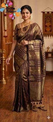 Deep Wine With Gold Zari Work Elephant Designer Banarasi Organza Silk Saree