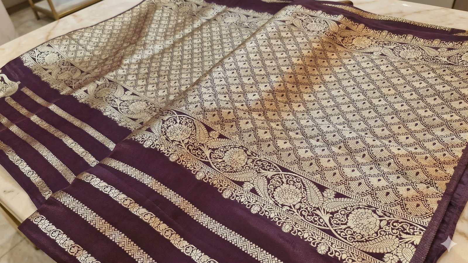 Deep Wine With Gold Zari Work Elephant Designer Banarasi Organza Silk Saree Deep Wine With Gold Zari Work Elephant Designer Banarasi Organza Silk Saree - Image 7