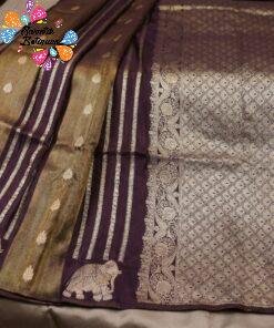 Deep Wine With Gold Zari Work Elephant Designer Banarasi Organza Silk Saree Deep Wine With Gold Zari Work Elephant Designer Banarasi Organza Silk Saree