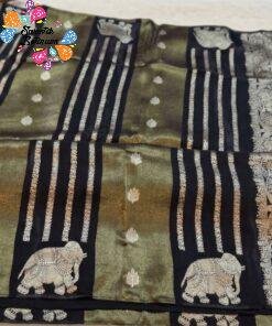 Black With Gold Zari Work Elephant Designer Banarasi Organza Silk Saree Black With Gold Zari Work Elephant Designer Banarasi Organza Silk Saree