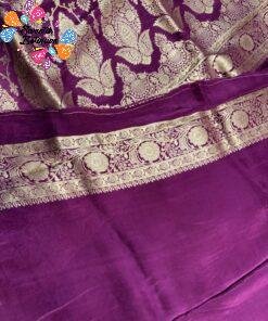 Alternative view of Deep Plum Purple with Vintage Gold Weave Premium Banarasi Semi Silk Saree