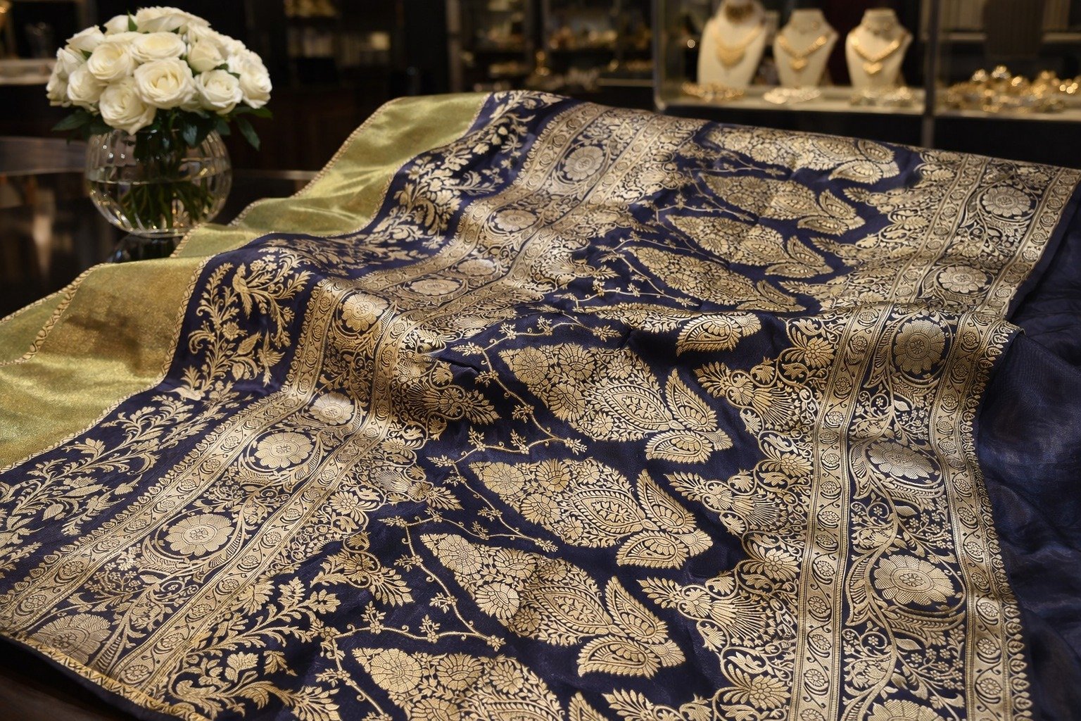 Black with Vintage Gold Weave Premium Banarasi Semi Silk Saree Black with Vintage Gold Weave Premium Banarasi Semi Silk Saree - Image 5