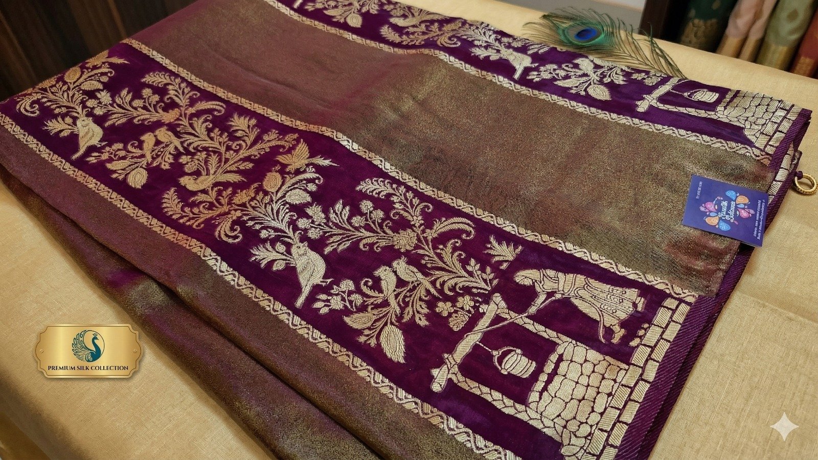 Deep Plum Purple with Vintage Gold Weave Premium Banarasi Semi Silk Saree Deep Plum Purple with Vintage Gold Weave Premium Banarasi Semi Silk Saree - Image 6