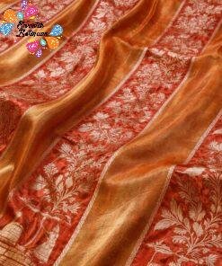 Burnt Copper Orange with Vintage Gold Weave Premium Banarasi Semi Silk Saree