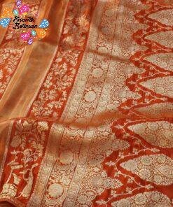 Burnt Copper Orange with Vintage Gold Weave Premium Banarasi Semi Silk Saree