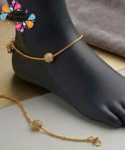 White Stone Designer Premium Antique Gold Chain Type Anklet