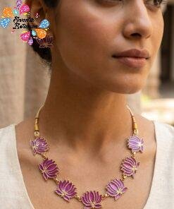 Berry Plum Lotus Designer Matte Finished Necklace