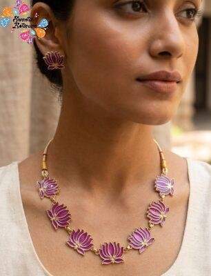 Berry Plum Lotus Designer Matte Finished Necklace