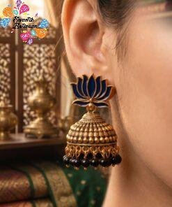 Black Lotus Designer Oxidised Gold Jhumkha