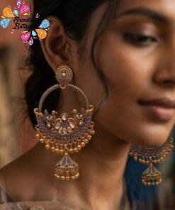 Peacock Designer White Stone Oxidised Gold Earrings