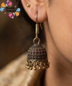 Floral Designer Copper Mixed Oxidised Gold Jhumkha
