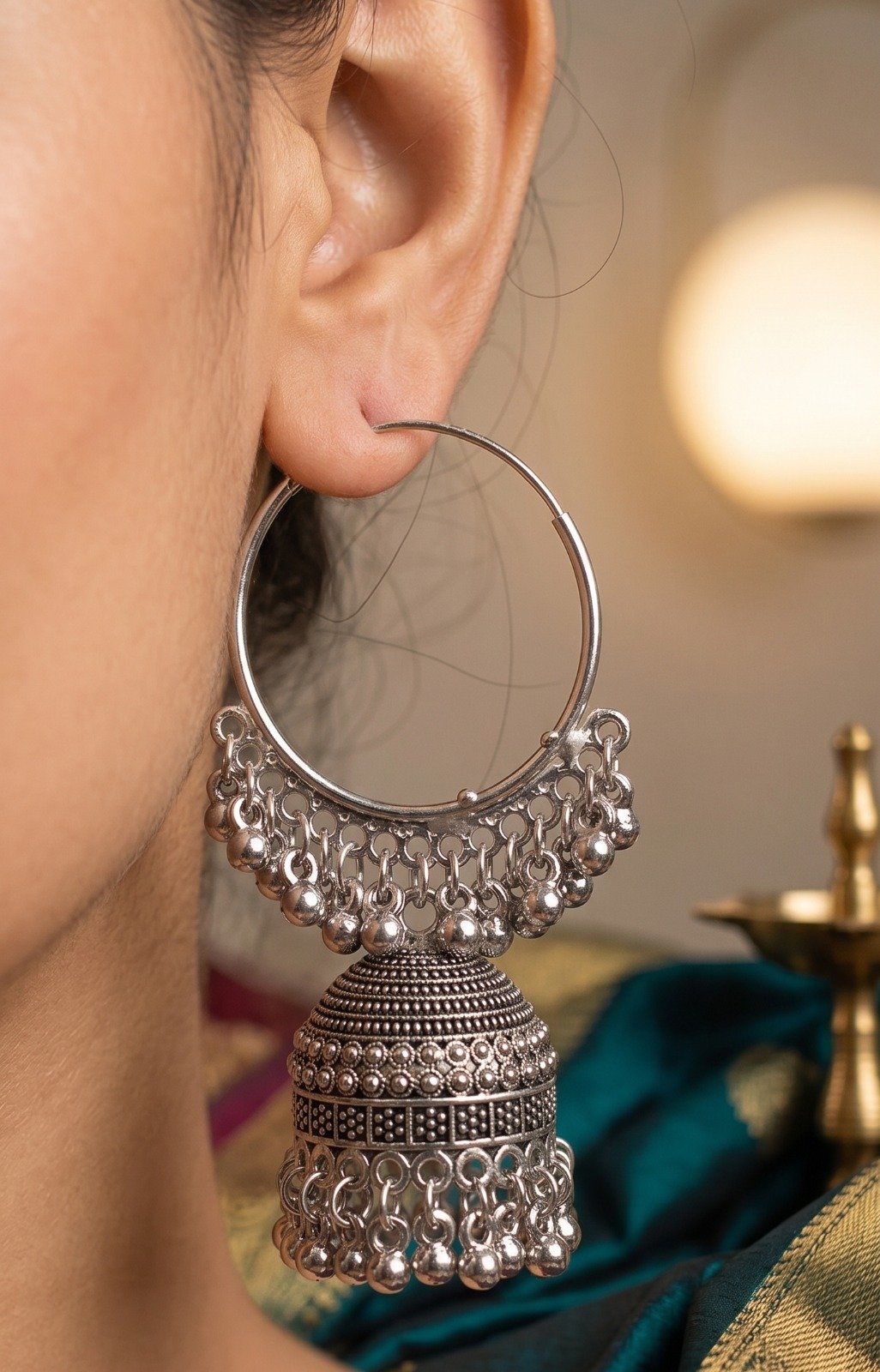 Floral Designer Oxidised Silver Jhumkha Floral Designer Oxidised Silver Jhumkha