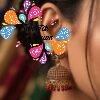 Dark Maroon Pearl With Lotus Designer Oxidised Gold Jhumkha