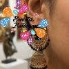 Black With Green Lotus Designer Oxidised Gold Jhumkha