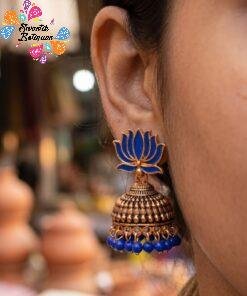 Blue Lotus Designer Oxidised Gold Jhumkha