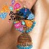 Sky Blue With Green Lotus Designer Oxidised Gold Jhumkha