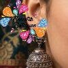 Elephant Designer  Oxidised Silver Jhumkha