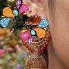 Brown With Green Lotus Designer Oxidised Gold Jhumkha