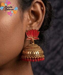 Red Lotus Designer Oxidised Gold Jhumkha