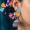 White Stone With Diamond Designer Oxidised Silver Jhumkha