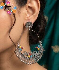 Peacock Designer Oxidised Silver Earrings