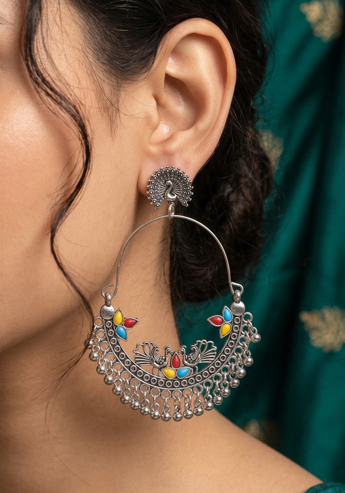 Peacock Designer Oxidised Silver Earrings Peacock Designer Oxidised Silver Earrings