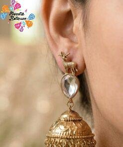 Deer Designer And White Stone Oxidised Gold Jhumkha