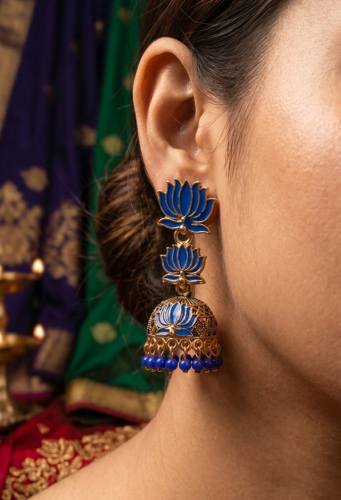 Blue Lotus Designer Oxidised Gold Jhumkha Blue Lotus Designer Oxidised Gold Jhumkha