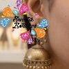 White Stone With Flower Designer Oxidised Gold Jhumkha