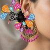 Pink Pearl With Lotus Designer Oxidised Gold Earrings Pink Pearl With Lotus Designer Oxidised Gold Earrings
