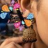 Black Pearl With Lotus Designer Oxidised Gold Jhumkha