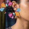 Rose Pink Lotus Designer Oxidised Gold Jhumkha