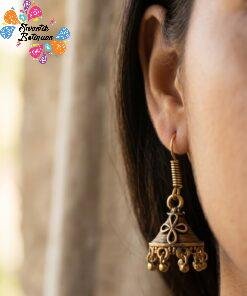 Floral Designer Oxidised Gold Jhumkha