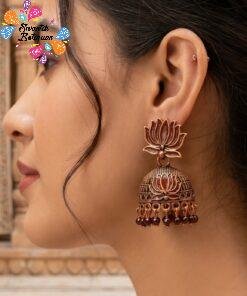 Maroon Lotus Designer Oxidised Gold Jhumkha