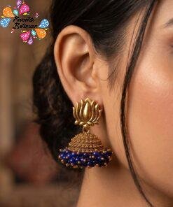Purple Lotus Designer Oxidised Gold Jhumkha