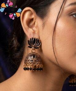 Black Lotus Designer Oxidised Gold Jhumkha