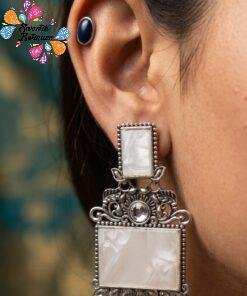 Floral Designer Oxidised Silver Earrings