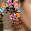 Pink Stone With Flower Designer Oxidised Gold Jhumkha Pink Stone With Flower Designer Oxidised Gold Jhumkha