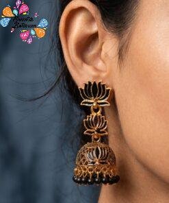 Black Lotus Designer Oxidised Gold Jhumkha