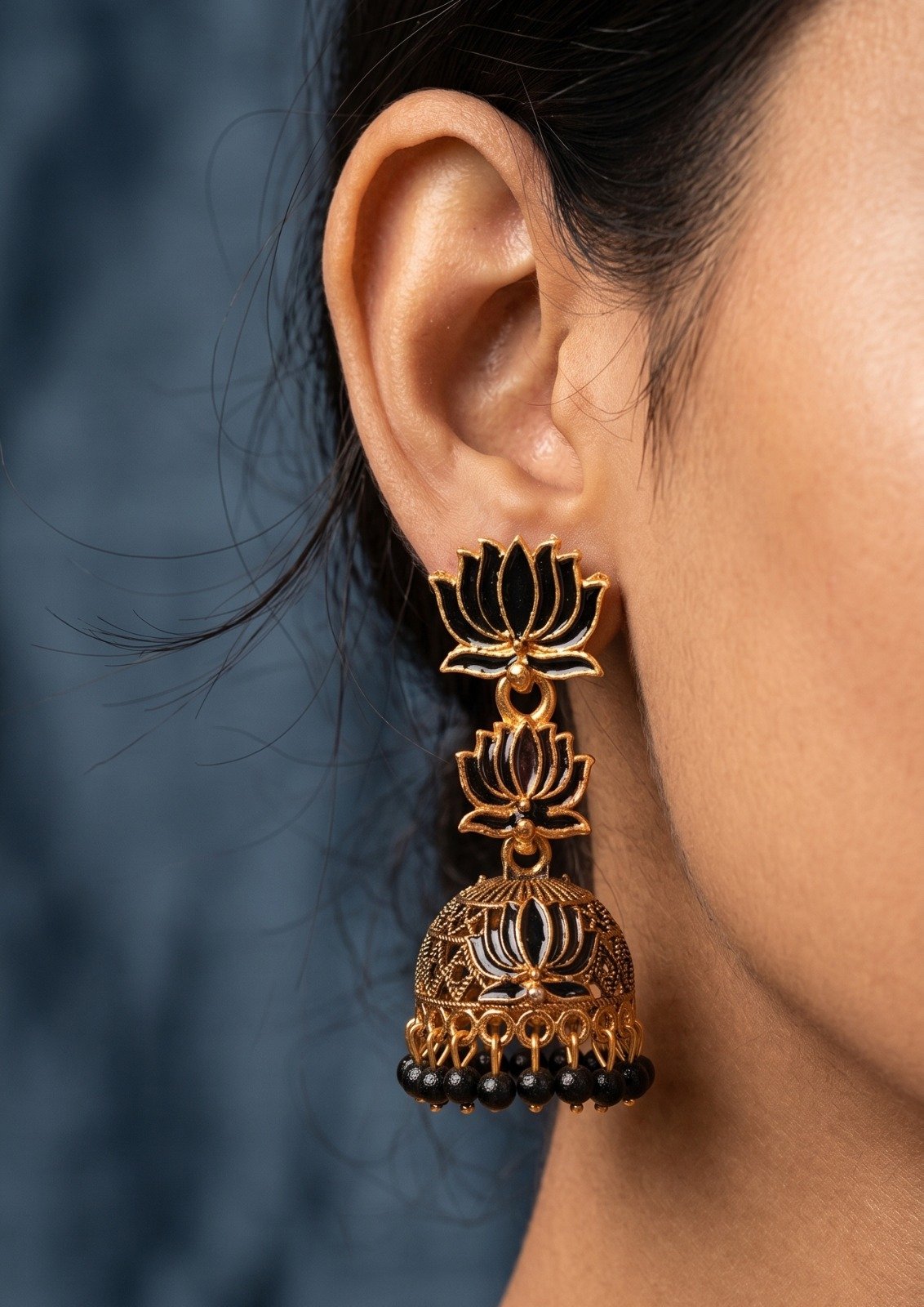 Black Lotus Designer Oxidised Gold Jhumkha Black Lotus Designer Oxidised Gold Jhumkha