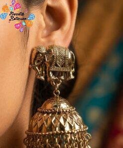 Elephant Designer Oxidised  Gold Jhumkha