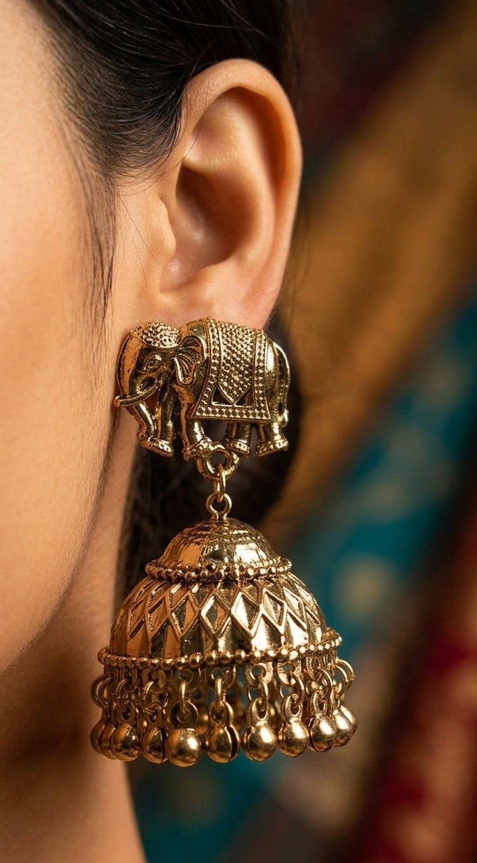 Elephant Designer Oxidised Gold Jhumkha Elephant Designer Oxidised Gold Jhumkha