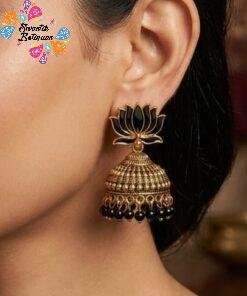 Black Lotus Designer Oxidised Gold Jhumkha